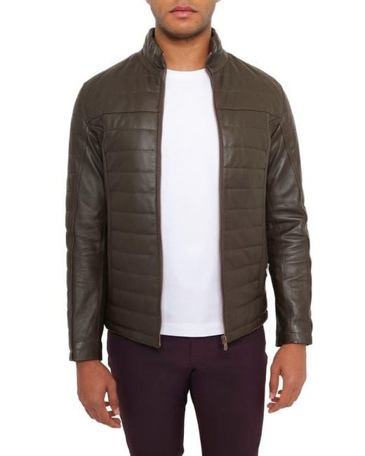 PINOPORTE Brown Quilted Leather Jacket for men