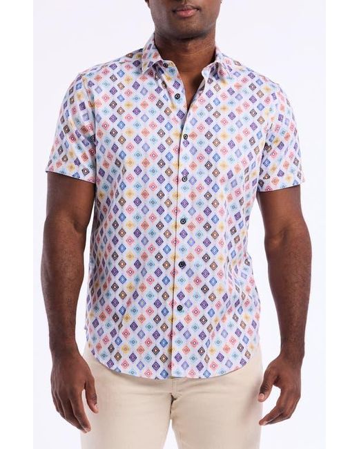 Robert Graham Men's White Peterman Short Sleeve Cotton Button-Up Shirt