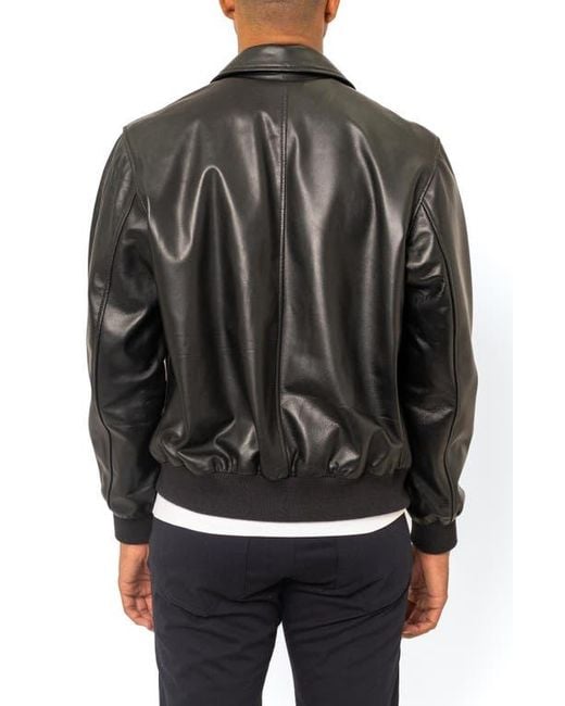PINOPORTE Black Leather Bomber Jacket for men