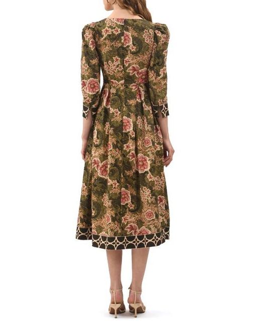 celina moon long sleeve midi shirt dress with tie waist CELINA MOON PALE YELLOW FLORAL PRINTED BELTED MIDI SHIRT DRESS SIZE XS $228