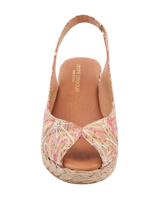 Andre Assous Brown Audrey Slingback Peep Toe Espadrille Wedge Sandal