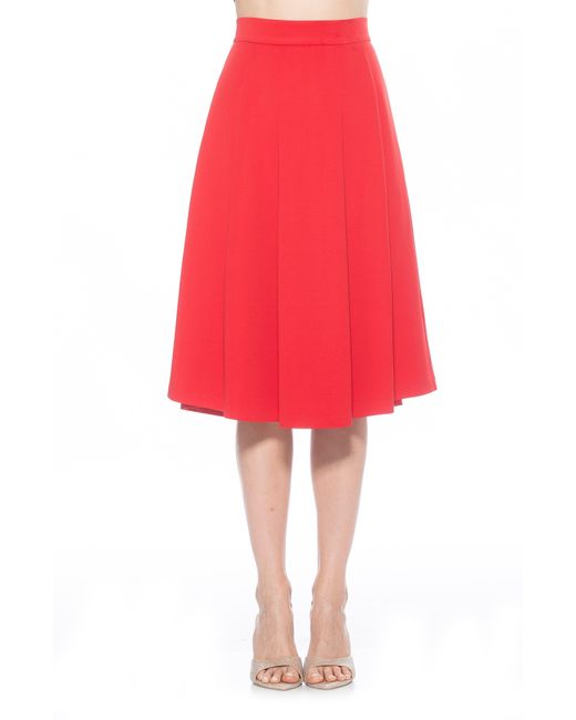 Alexia Admor Theana Flare Pleat Midi Skirt in Red | Lyst