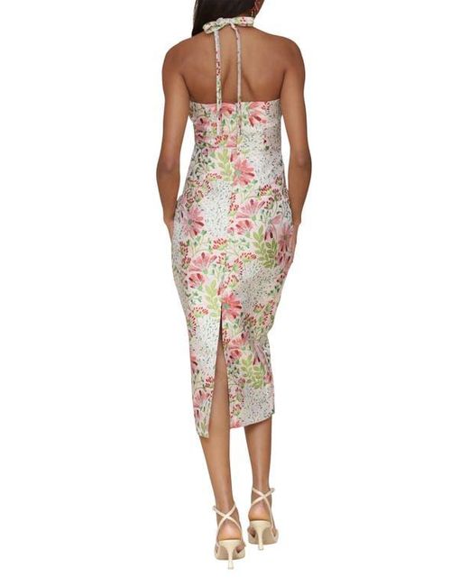 Avec Les Filles Multicolor Floral Brocade Halter Neck Midi Dress