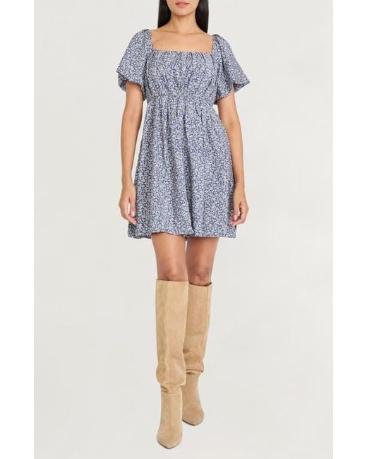 The Good Journey Blue Puff Sleeve Smocked Minidress