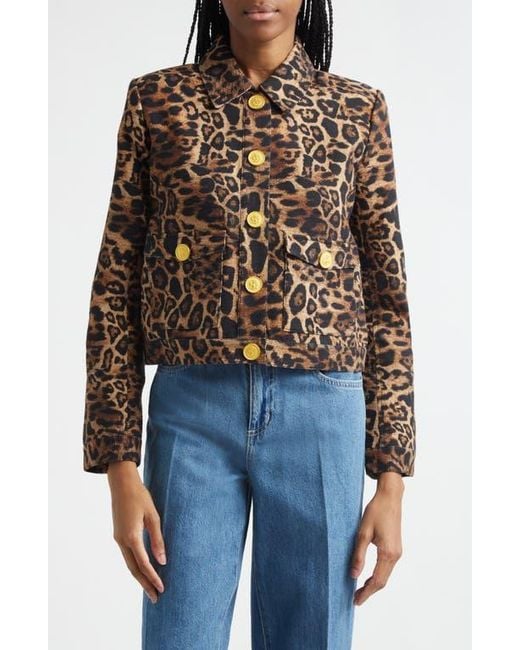 L'Agence Blue Nyx Leopard Print Crop Jacket