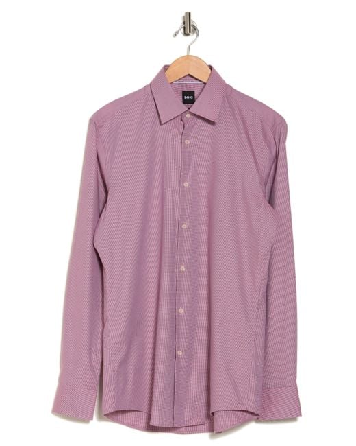 Boss Purple Hank Kent Slim Fit Easy Iron Stretch Cotton Dress Shirt for men
