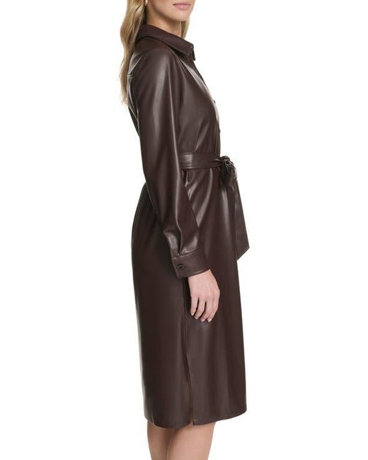 Calvin Klein Black Long Sleeve Faux Leather Shirtdress