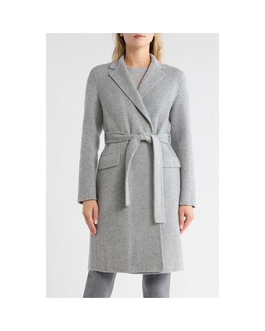 Theory Gray Chevron Belted Wool Coat