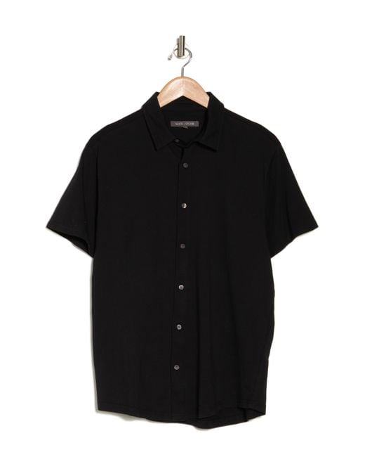 Slate & Stone Black Short Sleeve Cotton Knit Button-up Shirt for men
