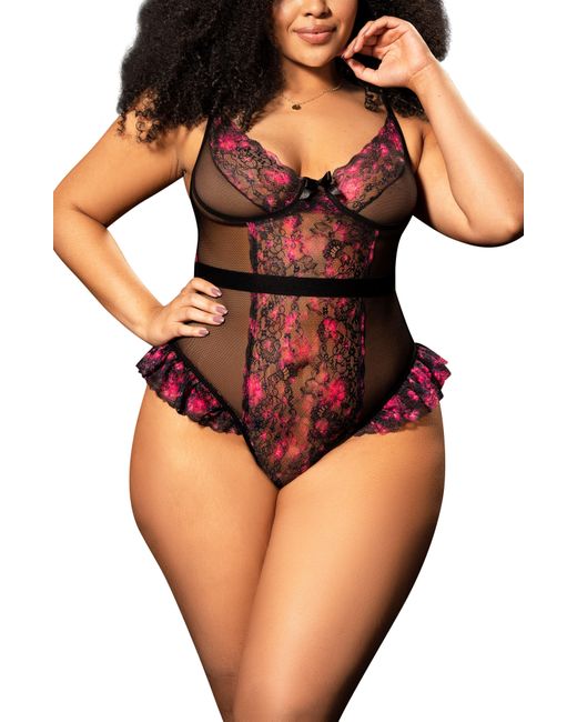 MAPALE Multicolor Embroidered Lace & Mesh Teddy