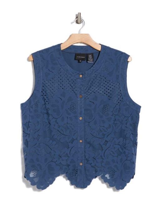 Forgotten Grace Blue Lace Button Tank