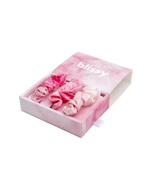 BLISSY Pink Silk Hair Tie Scrunchie Pack