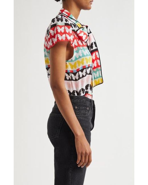 Alice + Olivia Jeannie Butterfly Print Silk Top in Blue | Lyst