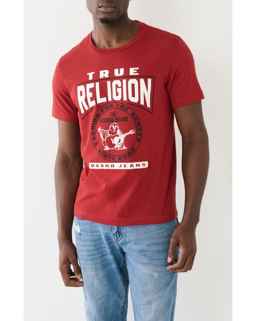 True Religion Red Cotton Crew Graphic T-shirt for men