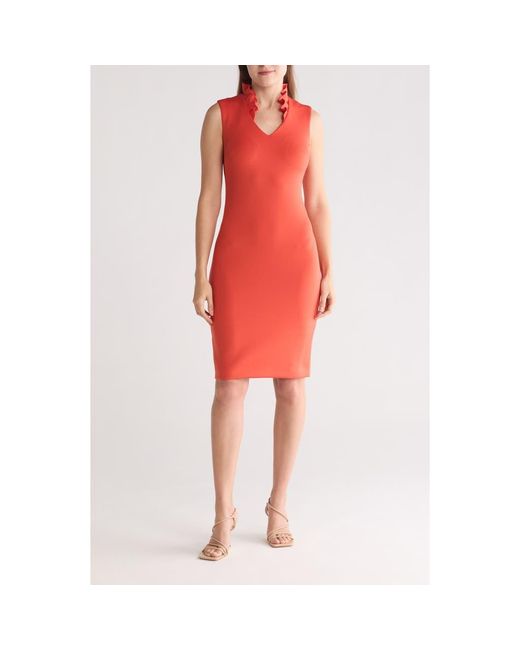 Calvin Klein Ruffle Sheath Dress in Red Lyst