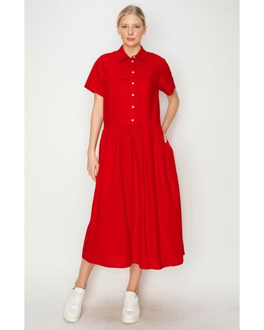 MELLODAY Red Pocket Shirtdress