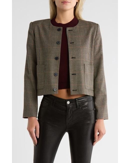 FRAME Green Plaid Collarless Jacket