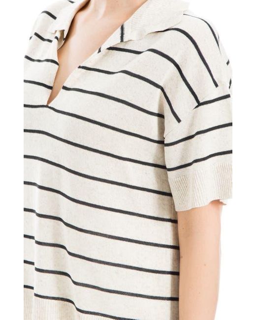 Max Studio White Stripe Knit Polo Sweater