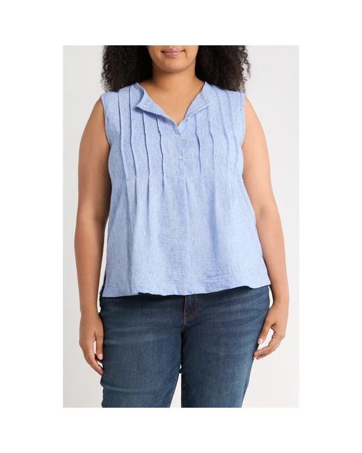 Max Studio Blue Crinkle Pintuck Top