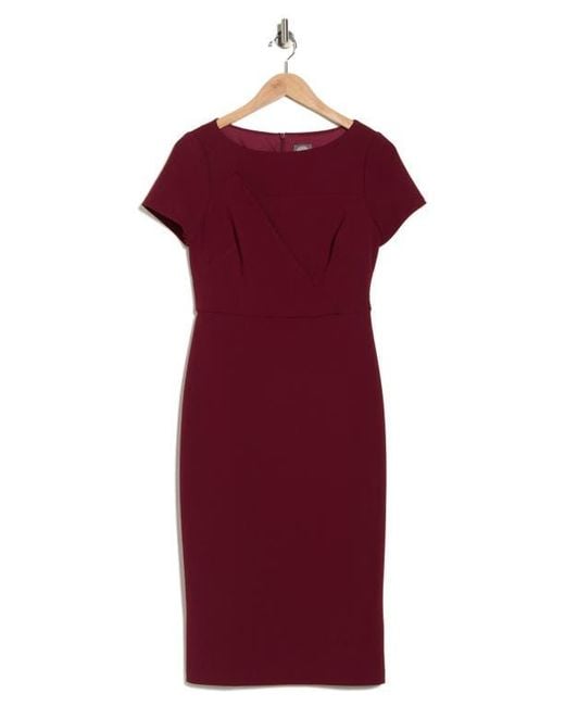 Vince Camuto Red Short Sleeve Stretch Crepe Midi Sheath Dress
