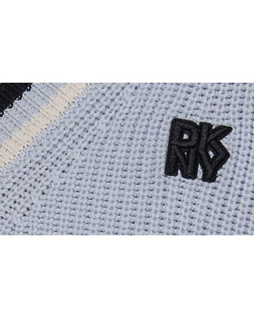 DKNY Gray V-Neck Shaker Stitch Cotton Sweater