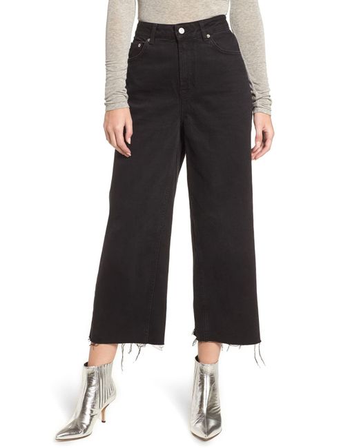 TOPSHOP Denim Washed Black Cropped Wide 