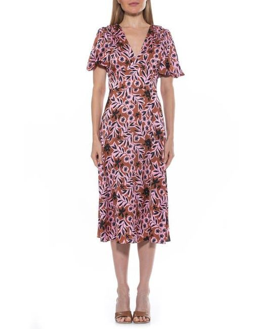 Alexia Admor Women's Red V-Neck Puff Sleeve Midi Dress