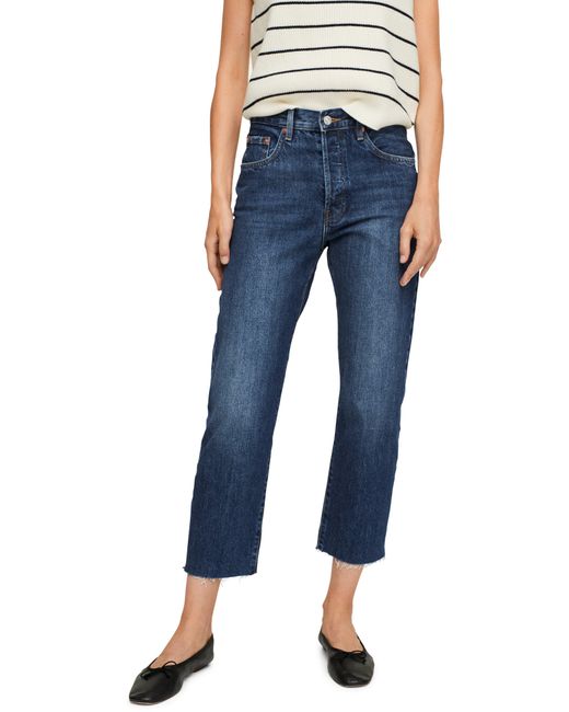 Mango Committed Collection Fray Hem Ankle Straight Leg Jeans in Blue | Lyst