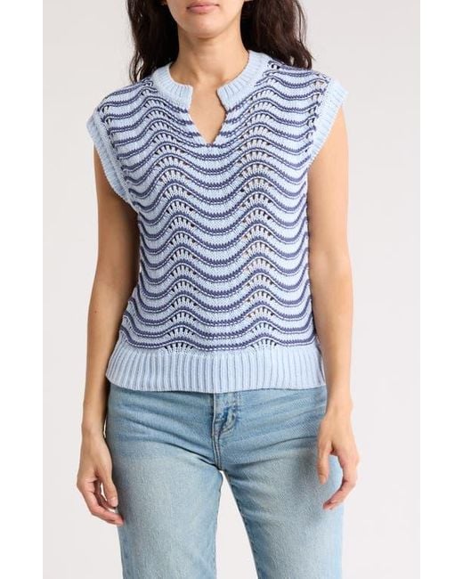 Melrose and Market Blue Split Neck Sleeveless Sweater