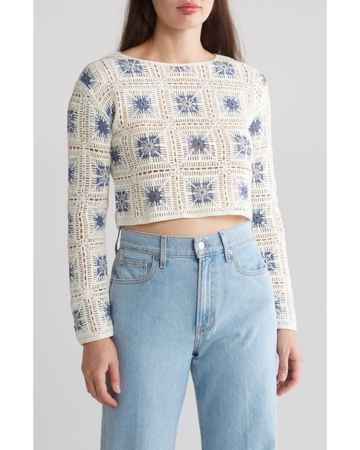 Truth Blue Patchwork Crochet Long Sleeve Pullover
