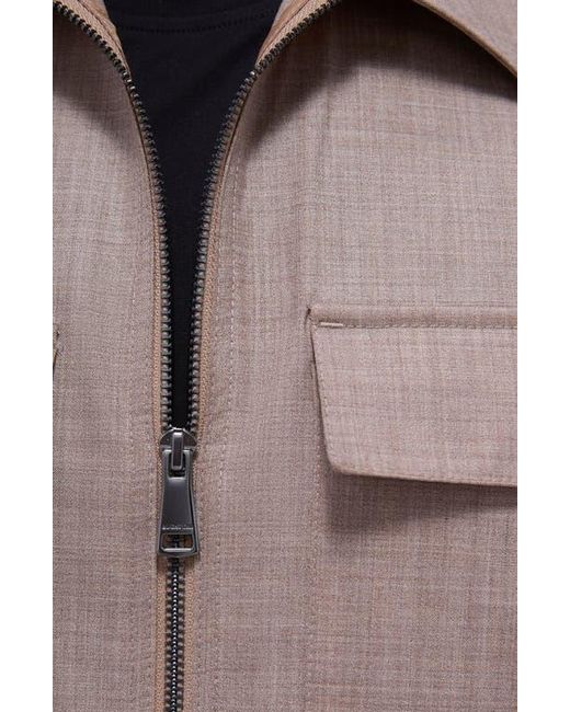 Bugatchi Brown Stretch Wool Zip Shirt Jacket for men