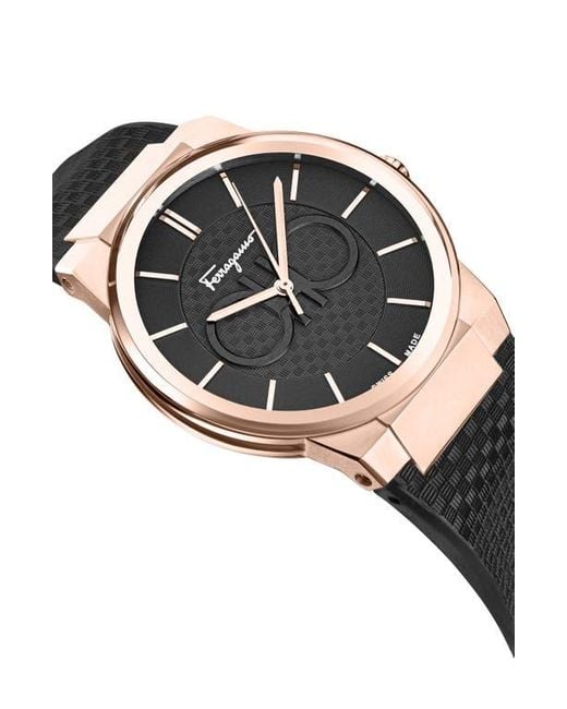 Ferragamo Black Polyurethane Strap Watch, 41Mm for men