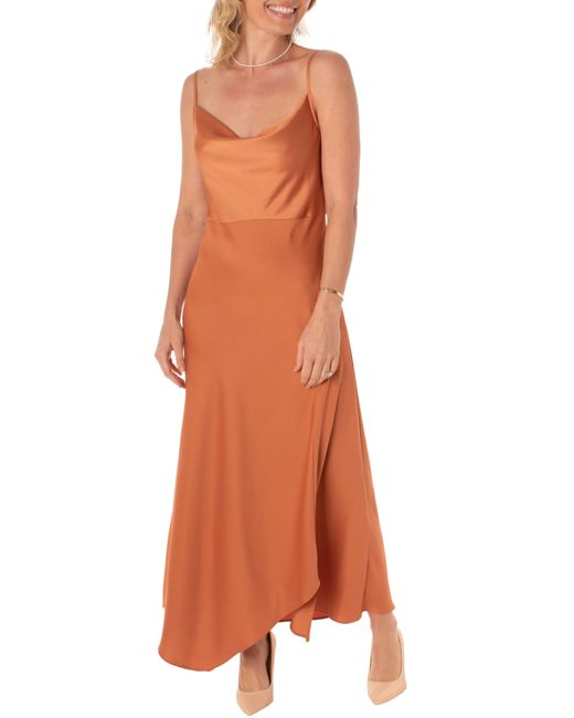 Taylor Dresses Orange Drape Satin Maxi Dress In Bronze At Nordstrom Rack