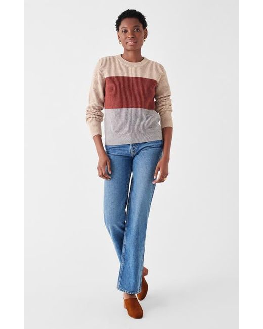 Faherty Brand Red Cozy Colorblock Cotton Blend Sweater