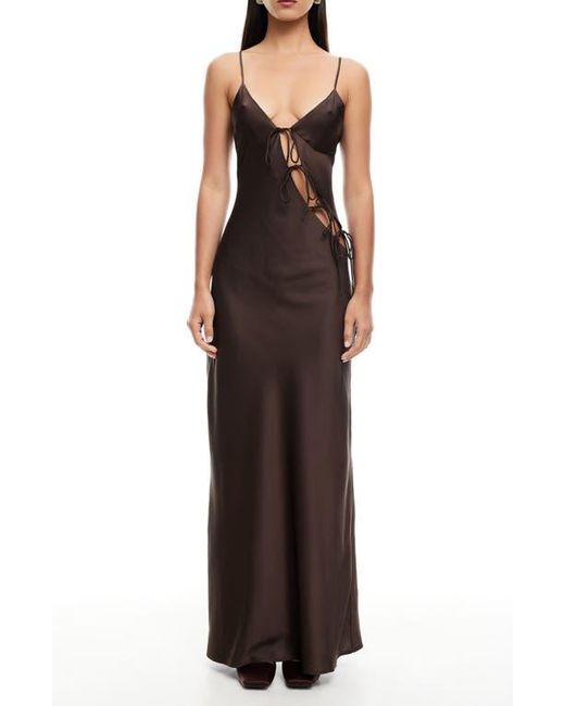 Lioness Brown About A Girl Cutotut Tie Detail Satin Slipdress