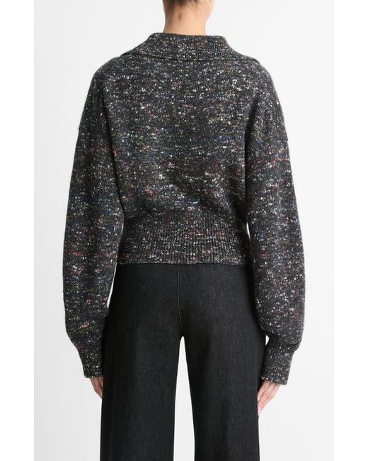 Vince Black Donegal Front Zip Wool & Silk Sweater