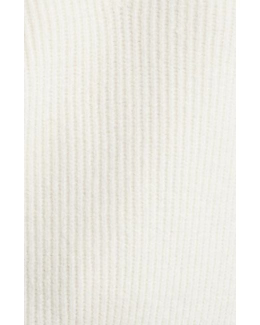Open Edit White Rib V-Neck Sweater