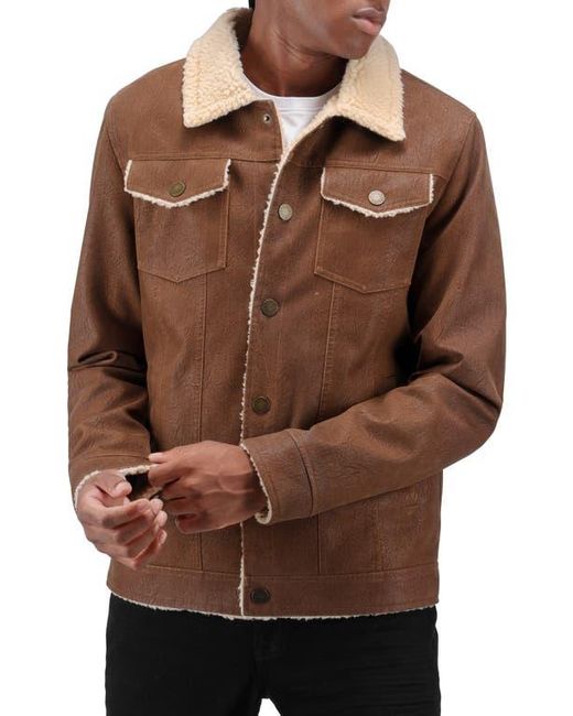 Xray Jeans Brown Faux Shearling Lined Trucker Jacket for men