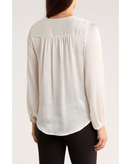 Tahari White Long Sleeve Faux Wrap Blouse