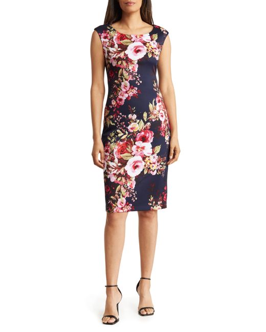 Connected Apparel Floral Scuba Dress in Red | Lyst