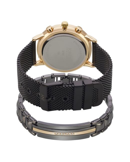 Jones New York Black Three-hand Quartz Mesh Strap Watch & Id Bracelet Set for men