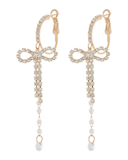 Tasha White Crystal Bow & Imitation Pearl Drop Hoop Earrings