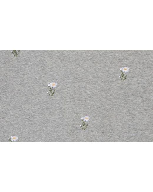 Lucky Brand Gray Flower Embroidered Cotton T-Shirt