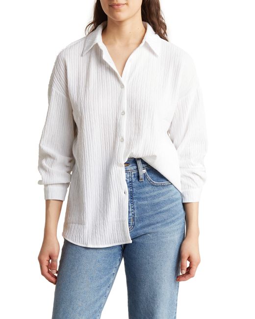 Adrianna Papell White Crinkle Fabric Button-up Shirt
