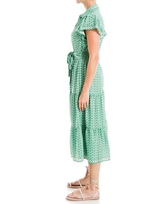 Max Studio Green Floral Tie Front Shirtdress