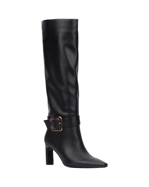 TORGEIS Black Faux Leather Tall Belt Boot