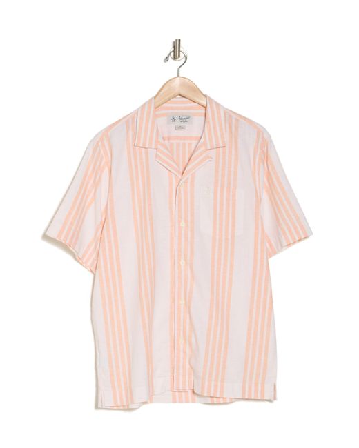Original Penguin Pink Stripe Linen & Cotton Camp Shirt for men