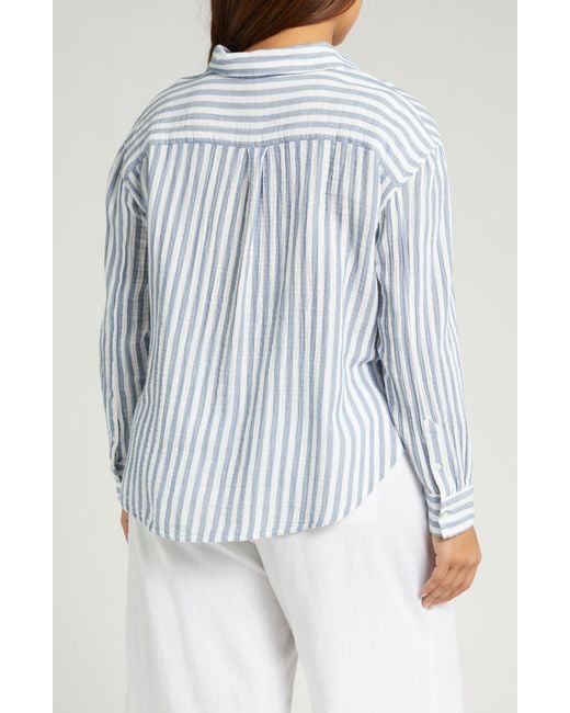 Caslon White Stripe Cotton Gauze Button-up Shirt