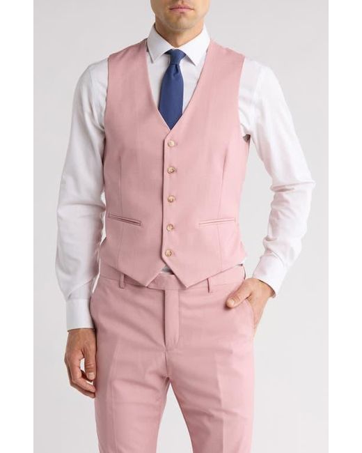 Gino Vitale Pink Skinny Fit Solid Stretch Three Piece Suit for men