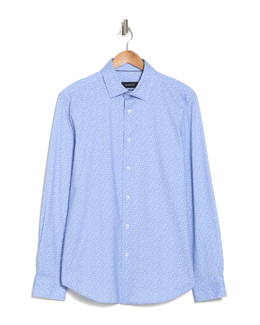 Bugatchi Blue Trim Fit Dot Print Stretch Cotton Button-up Shirt for men
